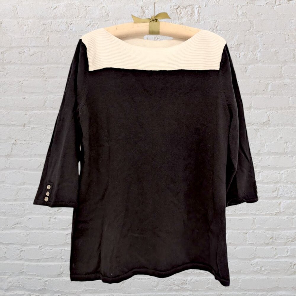 KAREN SCOTT Women's Deep Black Color blocked Boat-Neck 3/4 Sleeve cotton Top XL